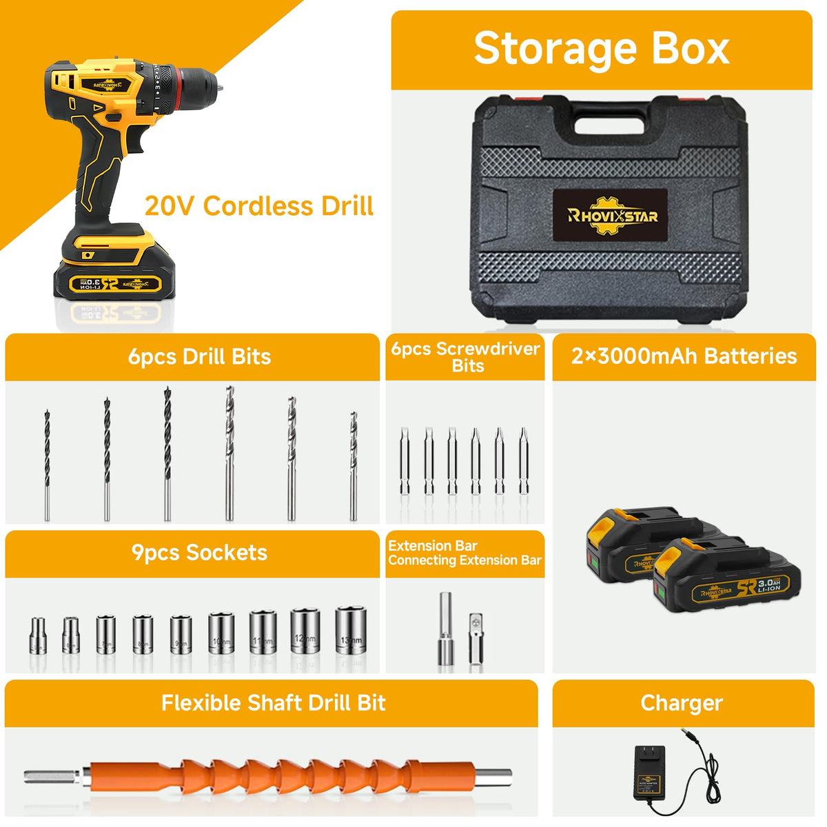 Cordless 20V Power Drill 3/8-Inch Keyless Chuck I77439