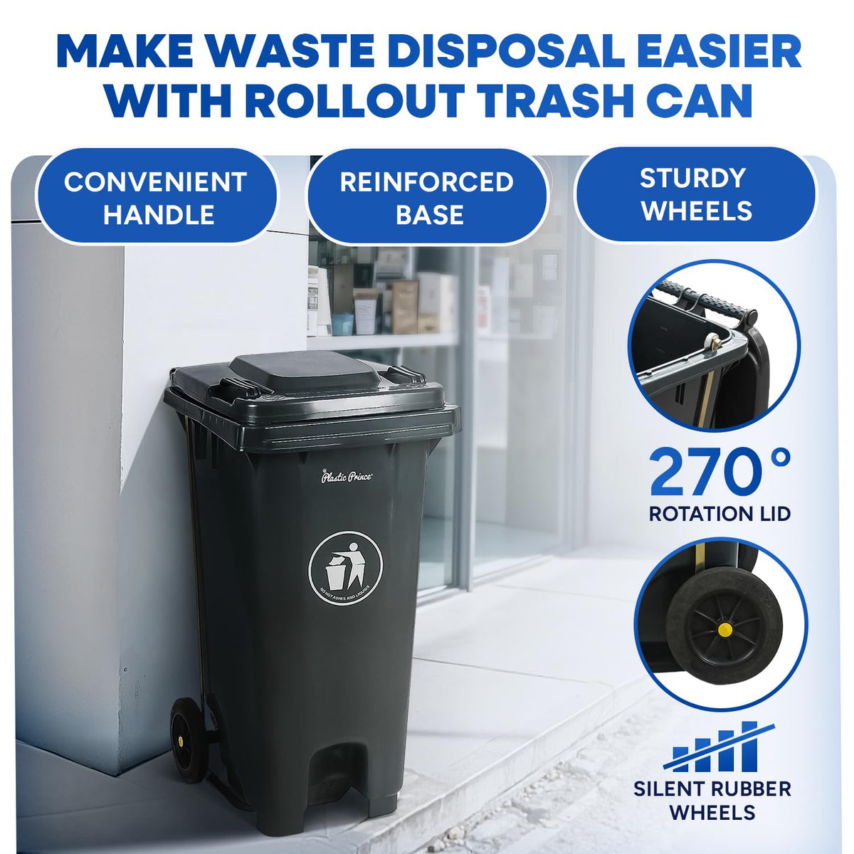 32 Gallon Plastic Trash Can with Wheels and Lid G489