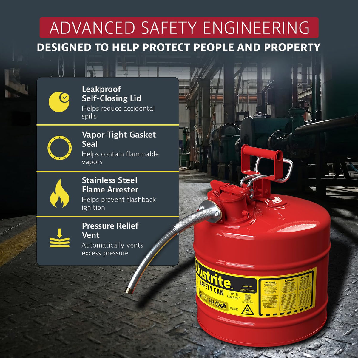 Red Galvanized Steel Gasoline Safety Can O5615