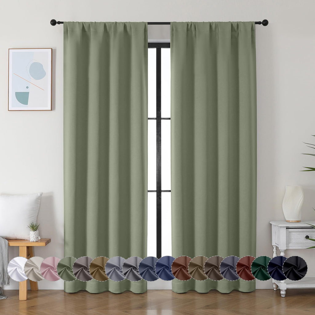 Sage Green Blackout Curtains, 72 Inch, 2 Panels Set O726855