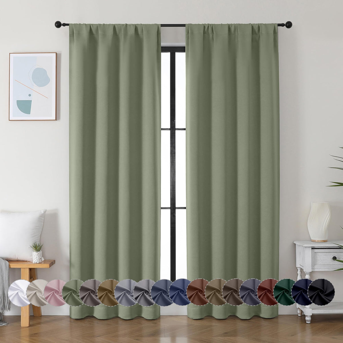 Sage Green Blackout Curtains, 72 Inch, 2 Panels Set O726855