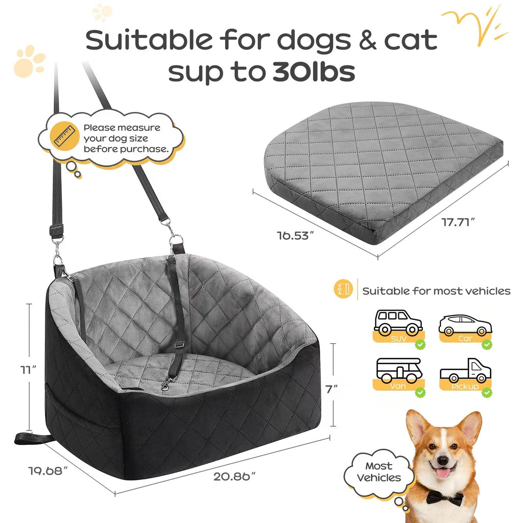 Dog Car Seat for Small Dogs Up to 30 Lbs, Grey-Black B809