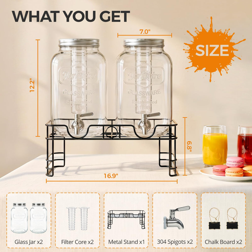 2 Gallon Glass Drink Dispensers, 2 Pack U229319