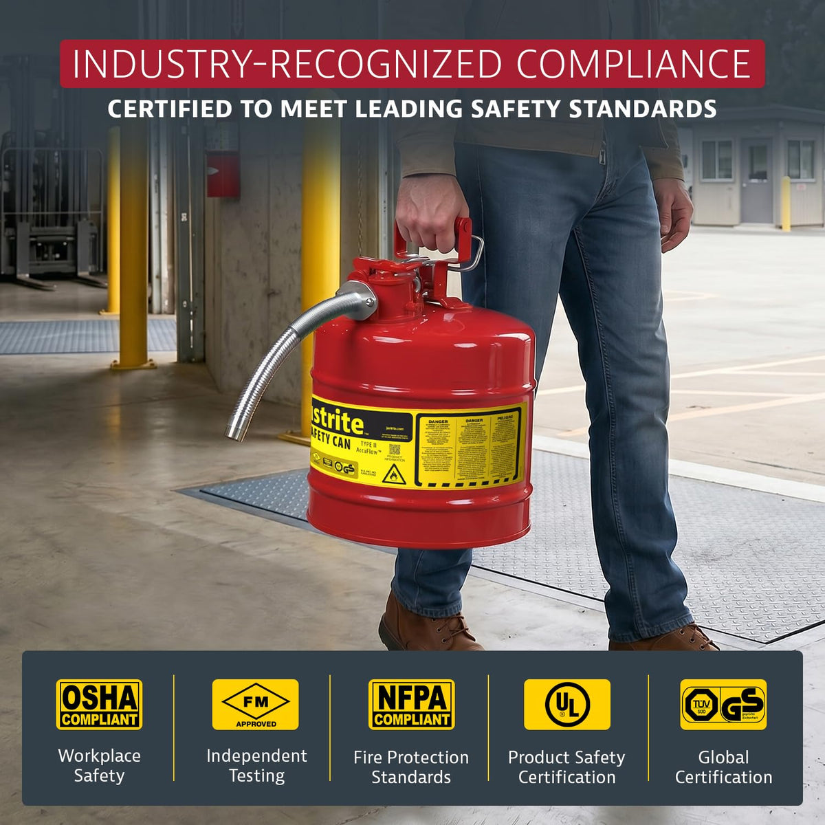 Red Galvanized Steel Gasoline Safety Can O5615