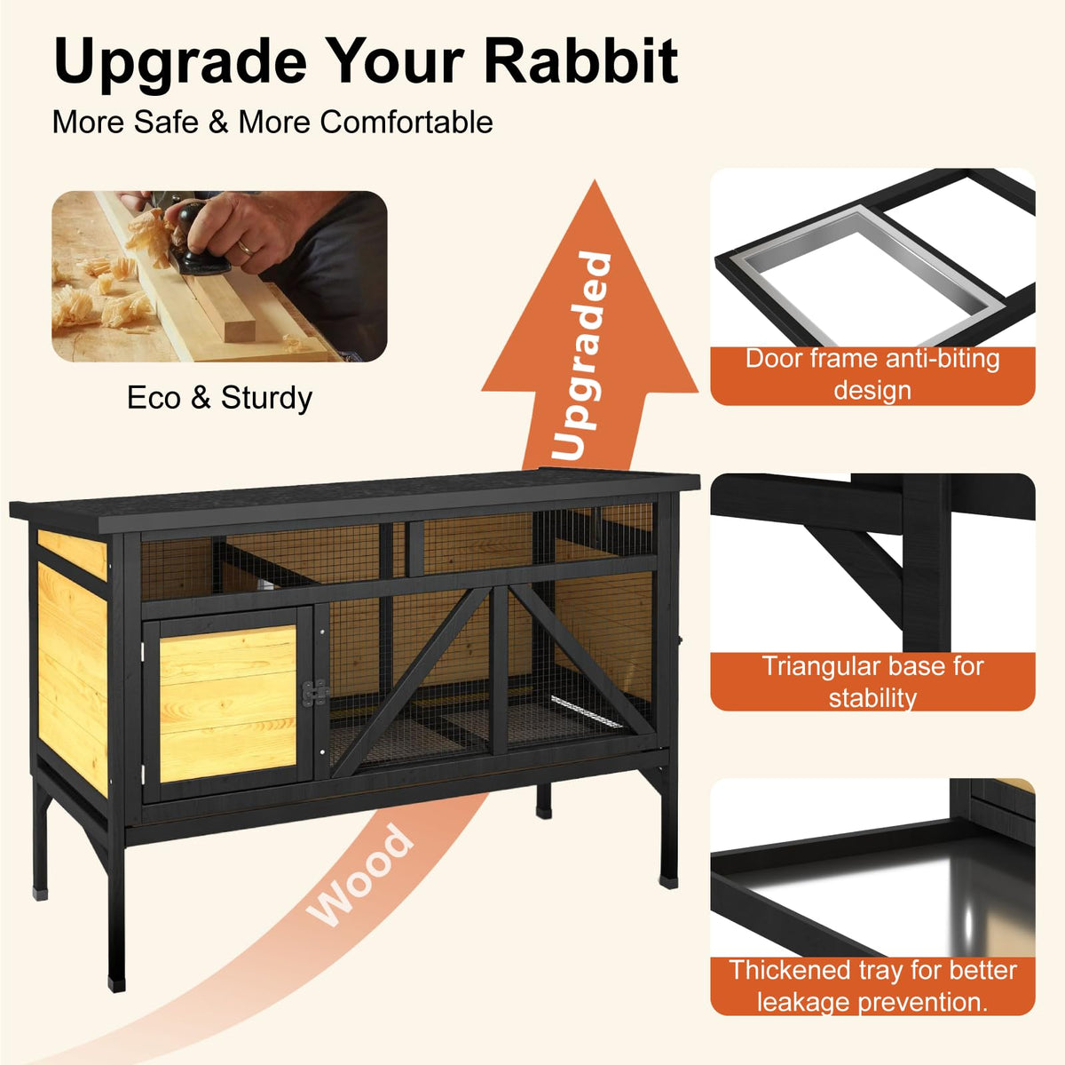 46.7" Wooden Rabbit Hutch with Removable Tray E78031