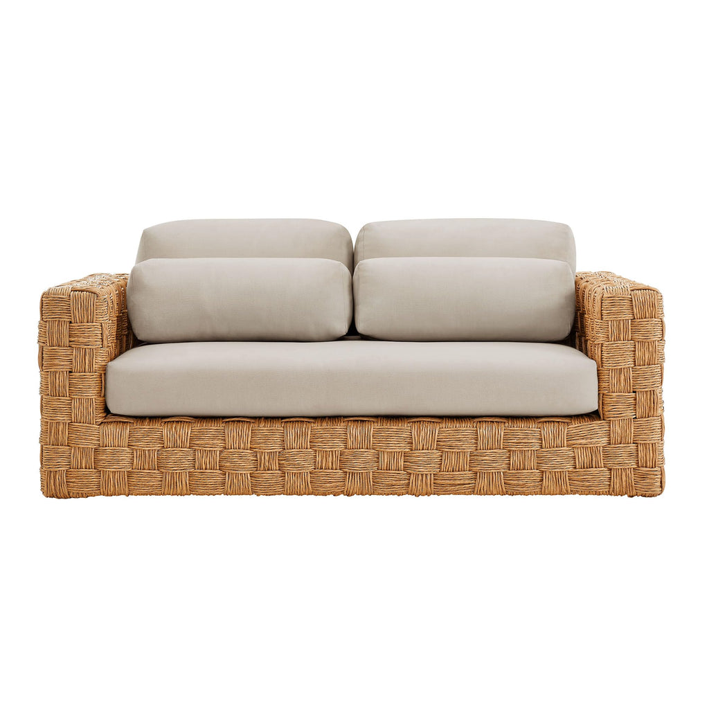Natural Light Gray Wicker Rattan Outdoor Loveseat with Cushions F61689