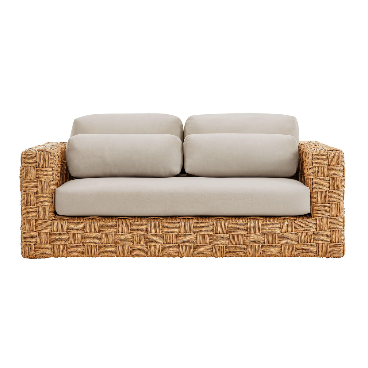 Natural Light Gray Wicker Rattan Outdoor Loveseat with Cushions F61689