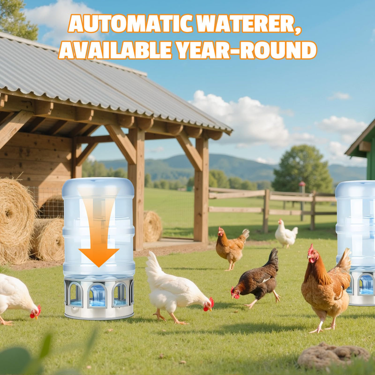 5 Gallon Stainless Steel Poultry Waterer Base with 9 Guarded Drinking Ports D6054