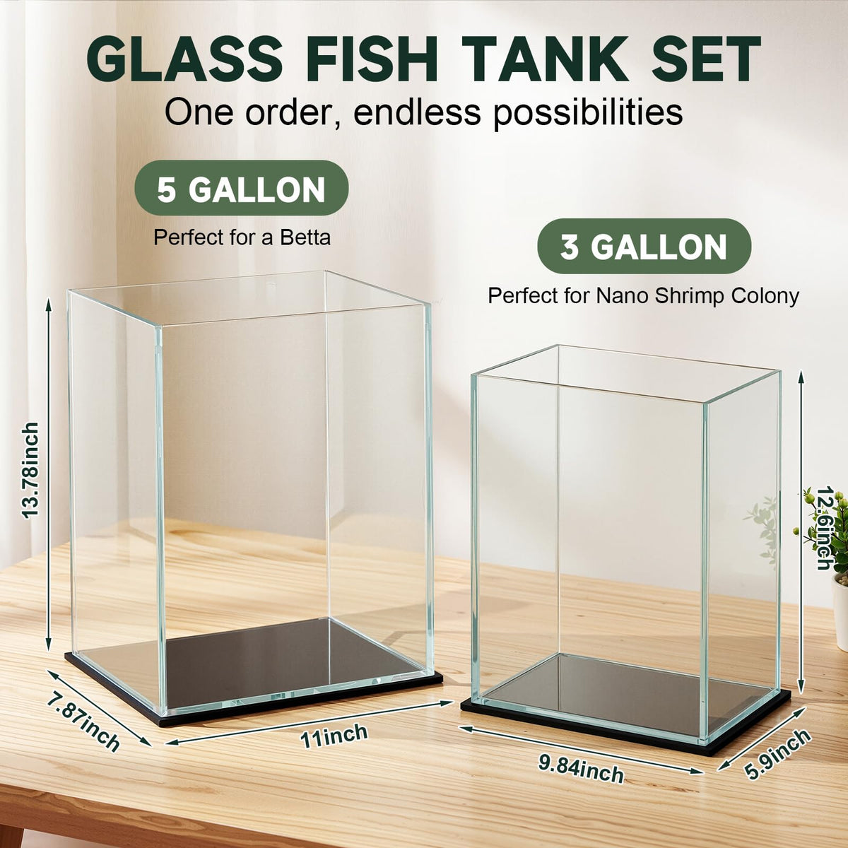 2 Pack Rimless Glass Aquarium Set H889209
