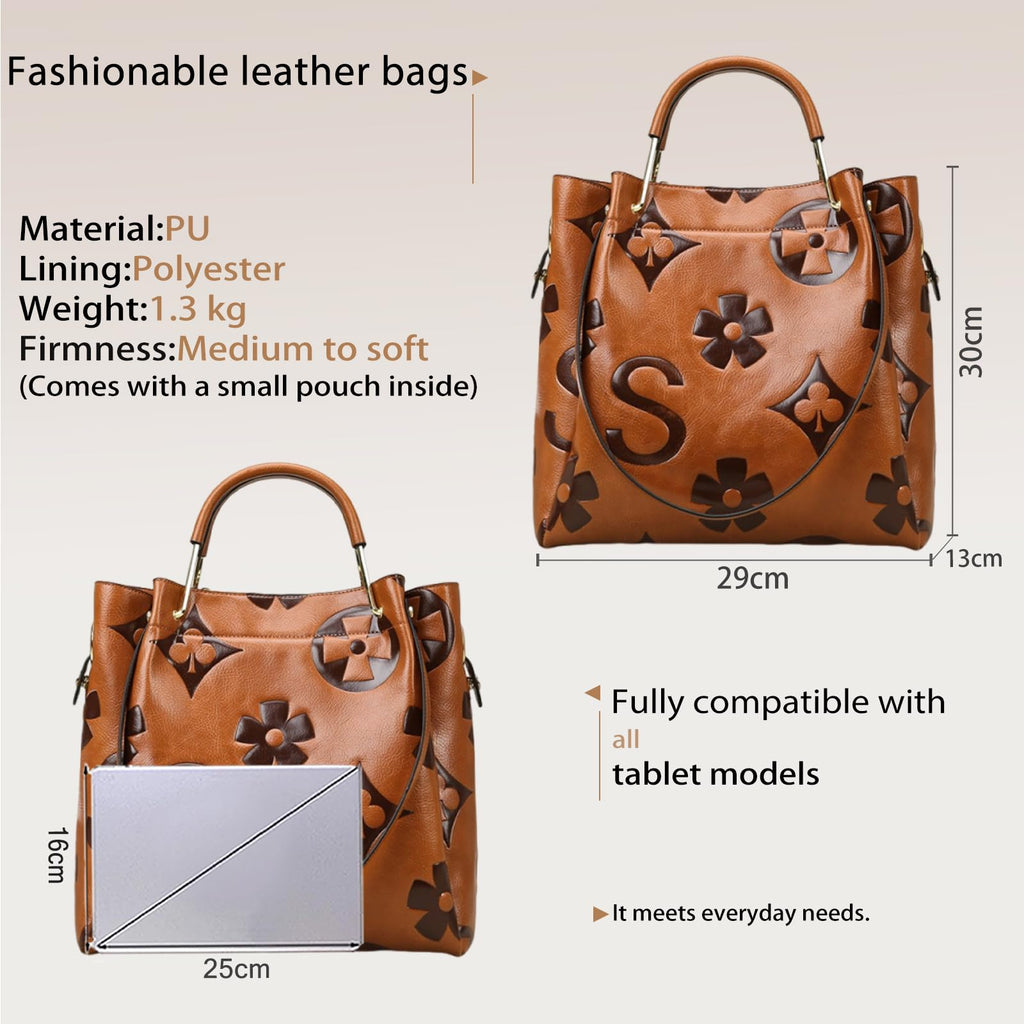 Women Embossed Bucket Bag Shoulder Crossbody Bag 2Pcs Set D1281