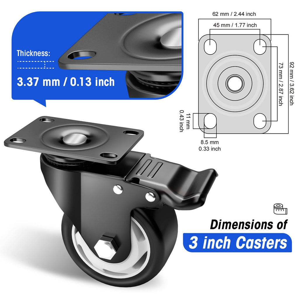 3 Inch Swivel Casters Set of 4 with Brake K49176