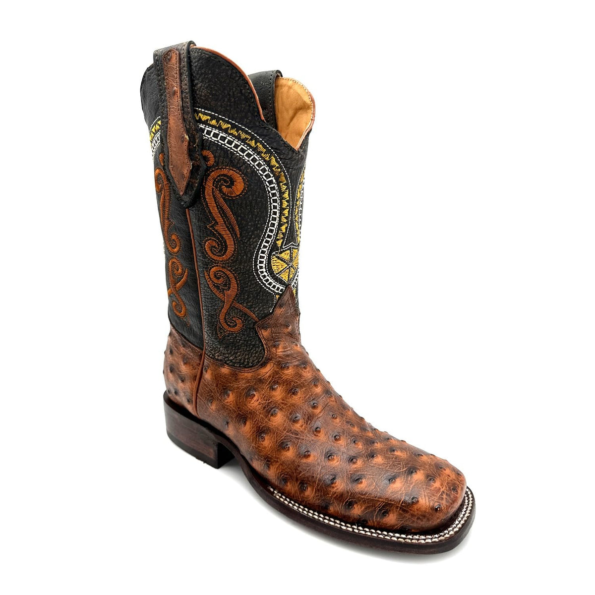 Leather Ostrich Quill Print Square Toe Western Cowboy Boot J341533