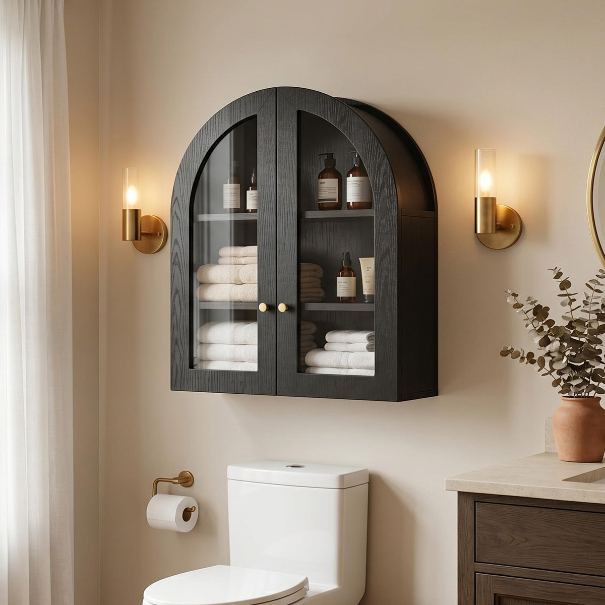 Black Wall Mount Cabinet with Glass Doors U8737