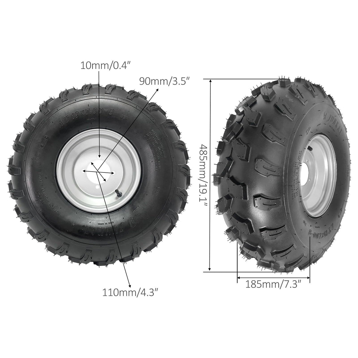 19x7-8 ATV UTV Off-Road Tire and Wheel with 8-Inch 4-Hole Rim X590952