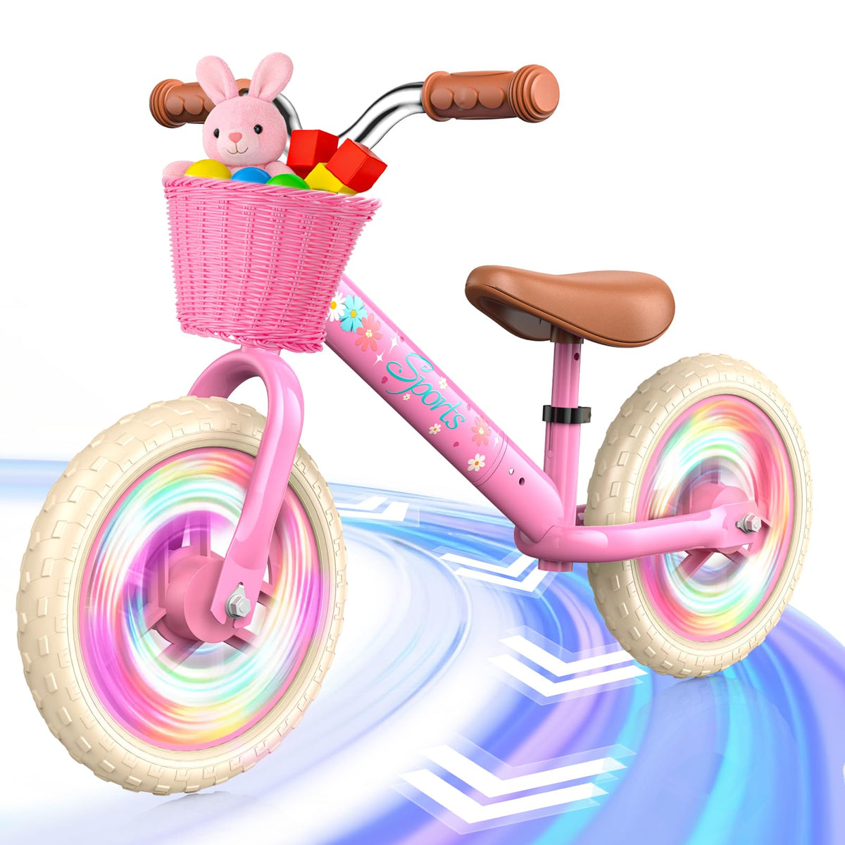 Toddler Balance Bike with Fender, Adjustable Seat/Handlebar, Flat-Free LED Tires X866277