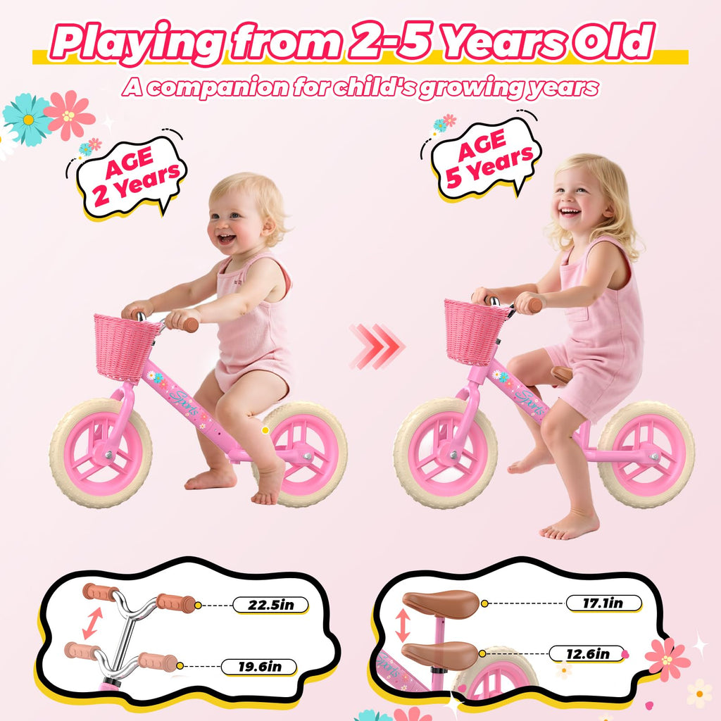Toddler Balance Bike with Fender, Adjustable Seat/Handlebar, Flat-Free LED Tires X866277
