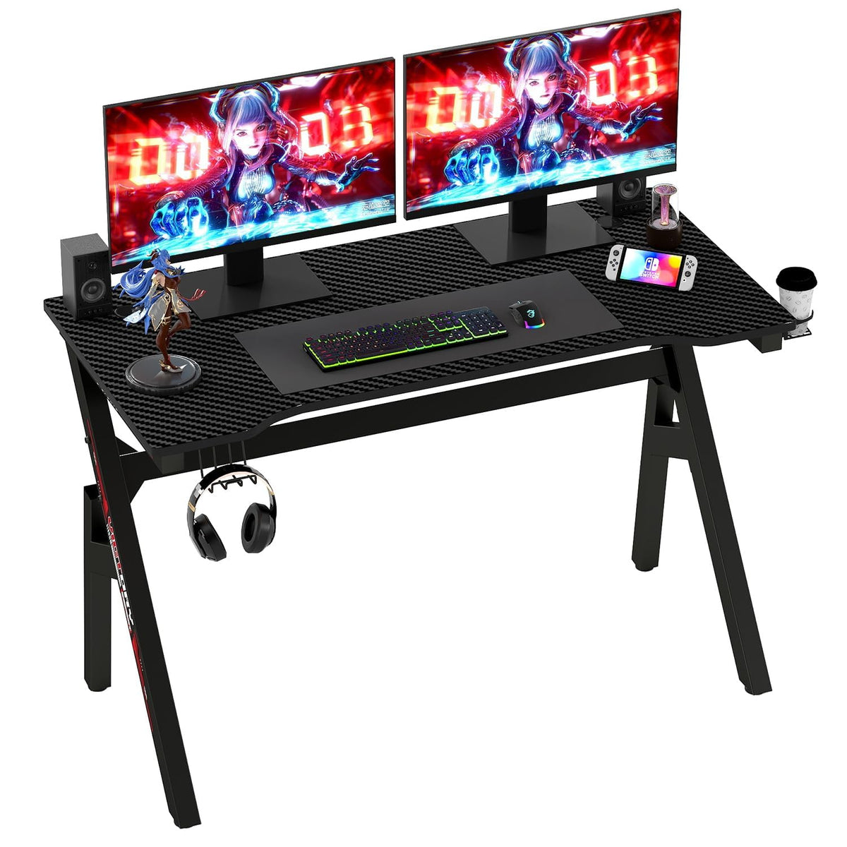 47" Black & Red Carbon Fiber Textured Gaming Desk with Cup Holder Z382005