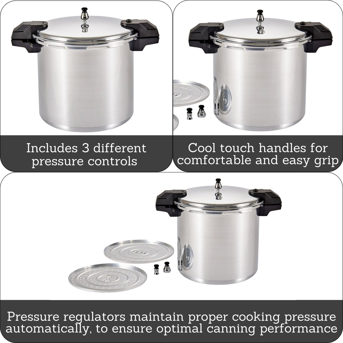 22 Qt Aluminum Pressure Canner with 3 Regulators J945