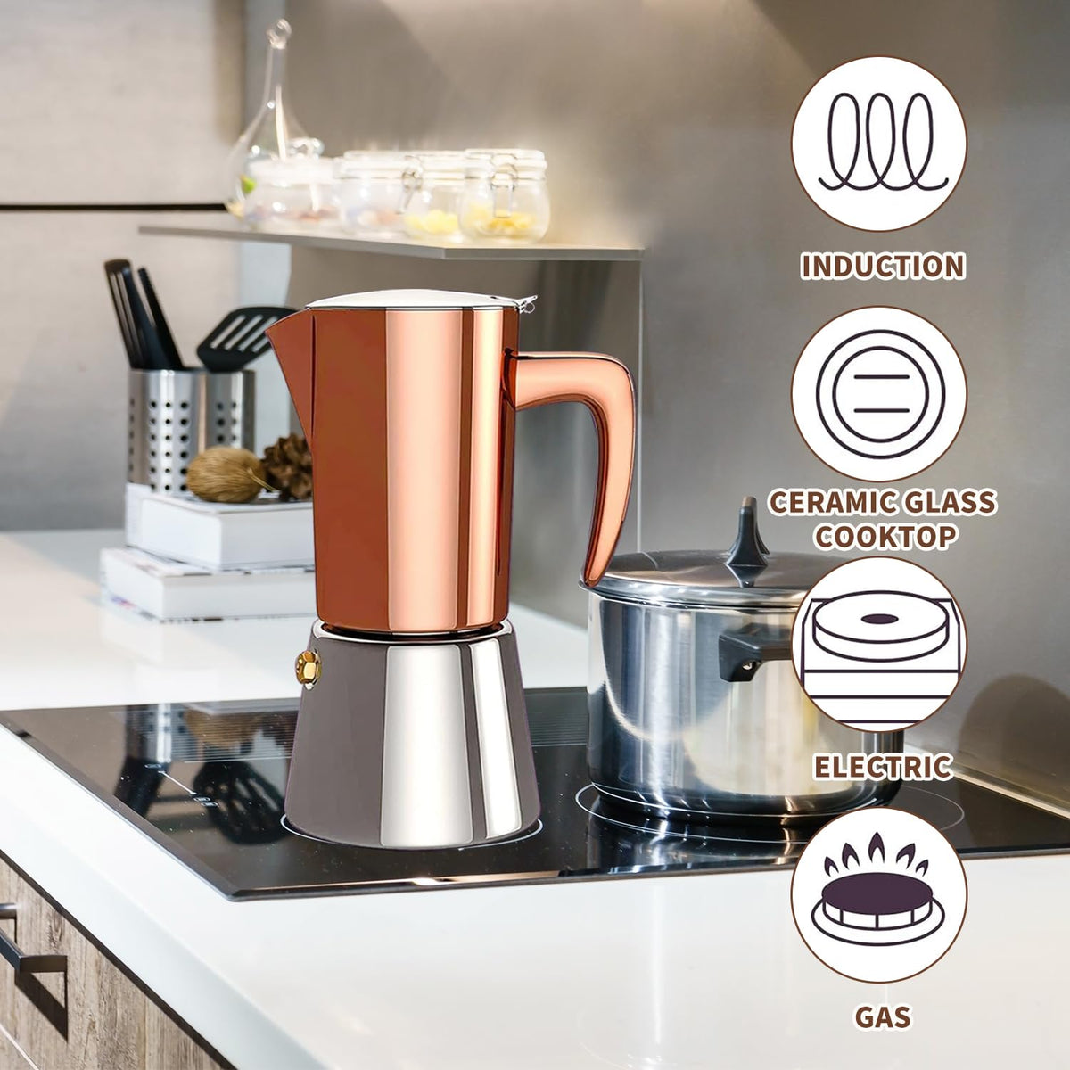 Stainless Steel Moka Pot Espresso Maker 6 Cups W587793