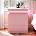 Pink Nightstand with Charging Station and LED Lights K754