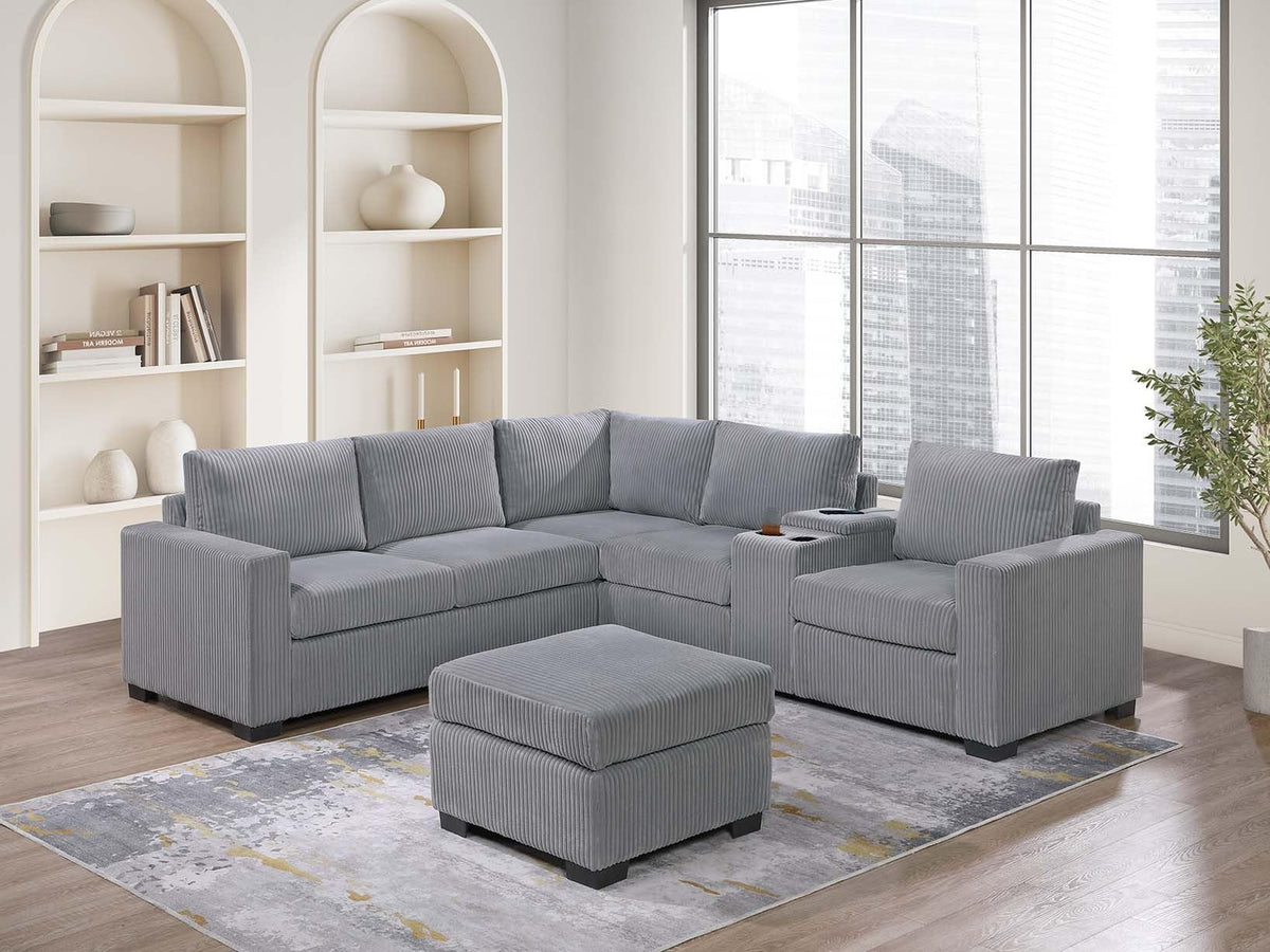Light Gray 4pc Corduroy Sectional Sofa Set G3401
