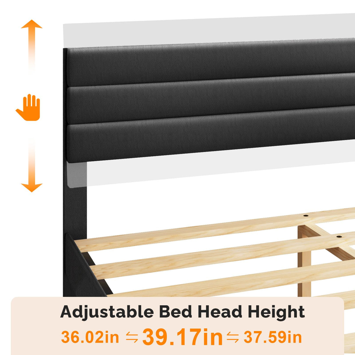 Full Faux Leather Upholstered Platform Bed Frame with Adjustable Headboard L45377