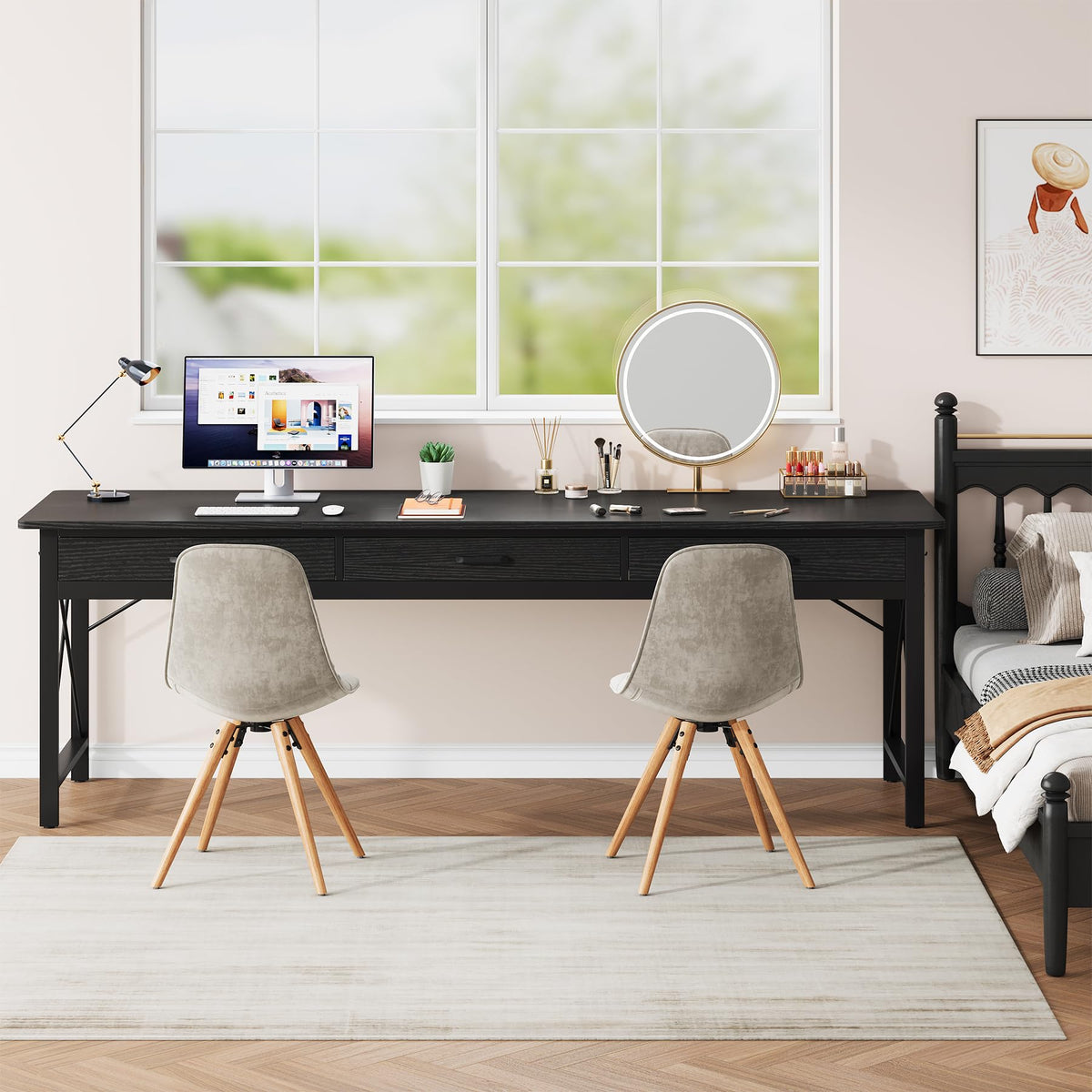 78.7 inch Black Computer Desk with 3 Drawers M6577
