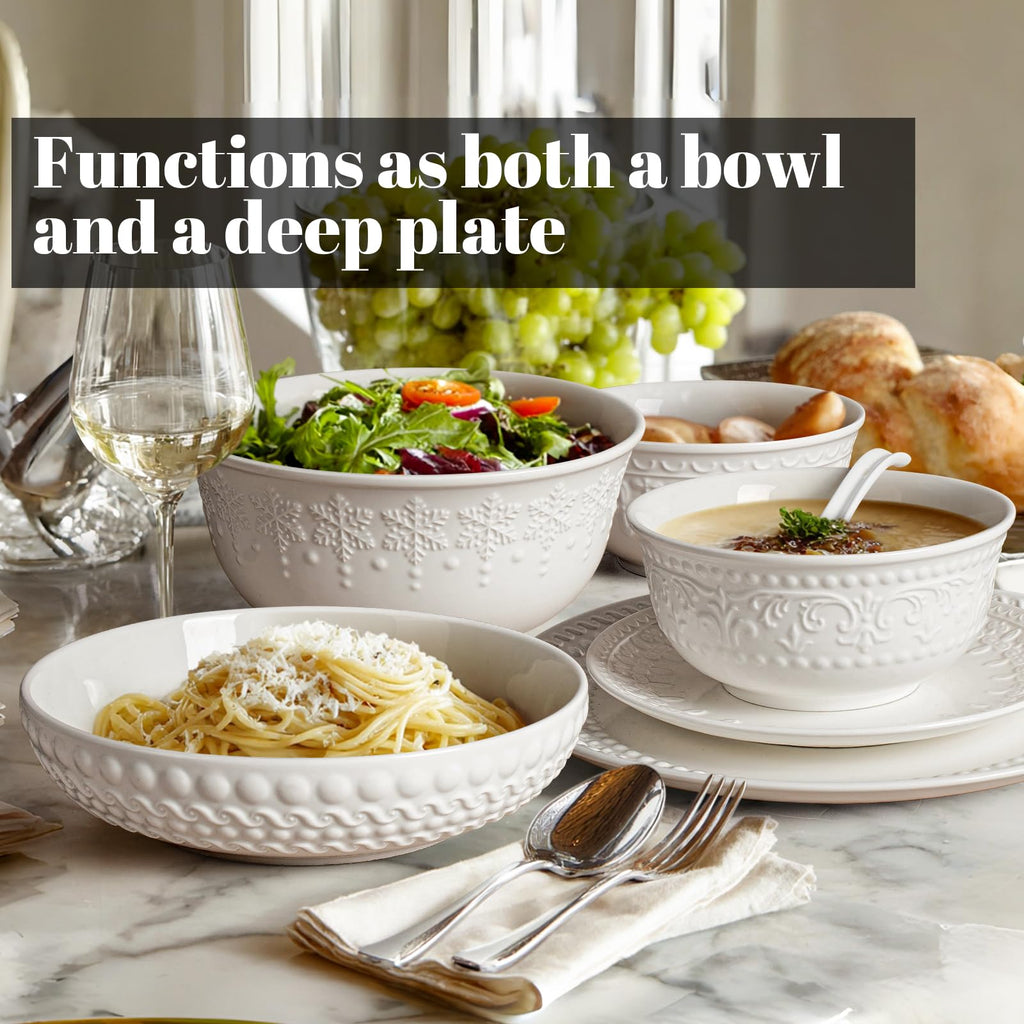 White 32oz Ceramic Pasta Bowls Set of 4 F101