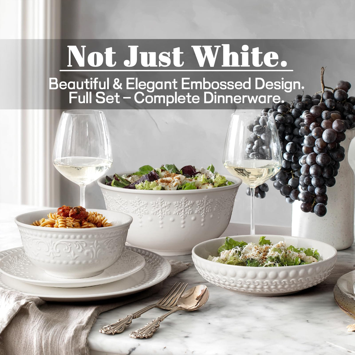 White 32oz Ceramic Pasta Bowls Set of 4 F101