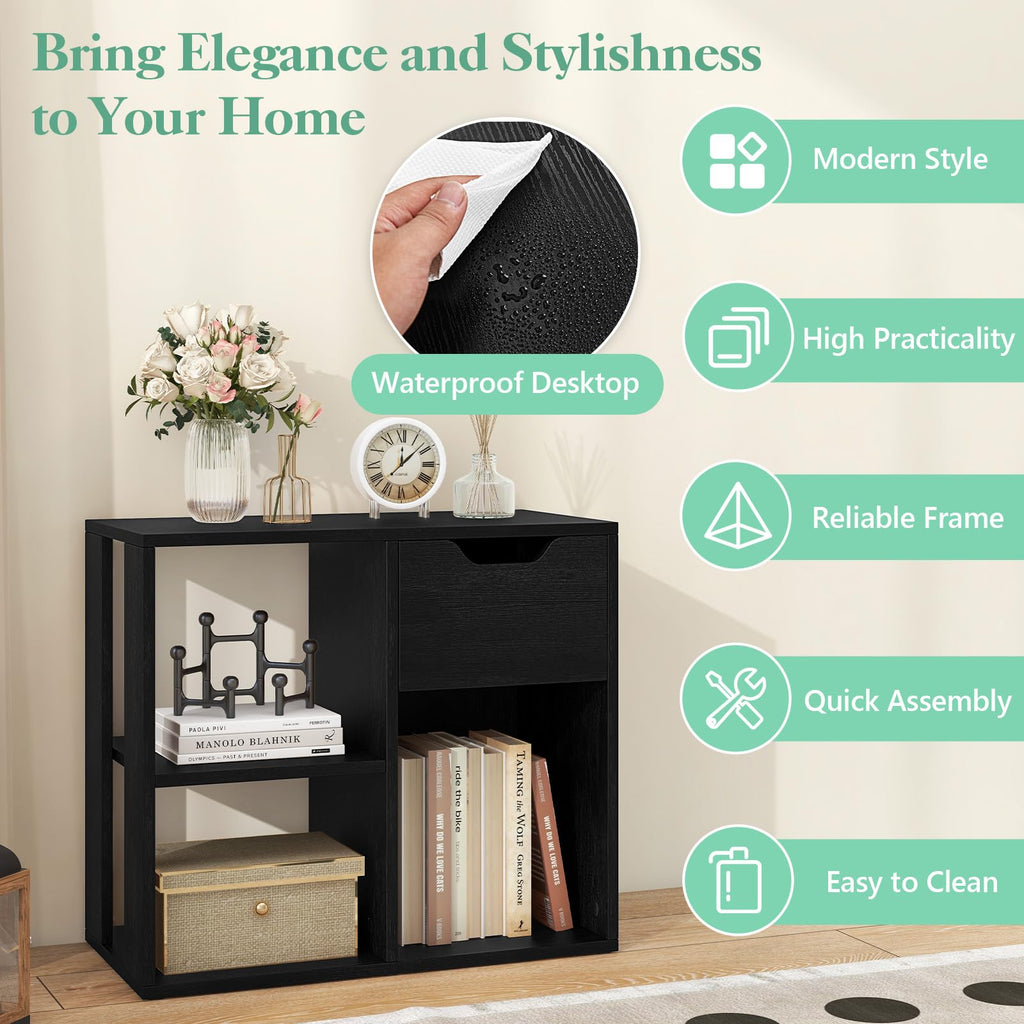 3 Cube Black Bookcase with Drawer U860562