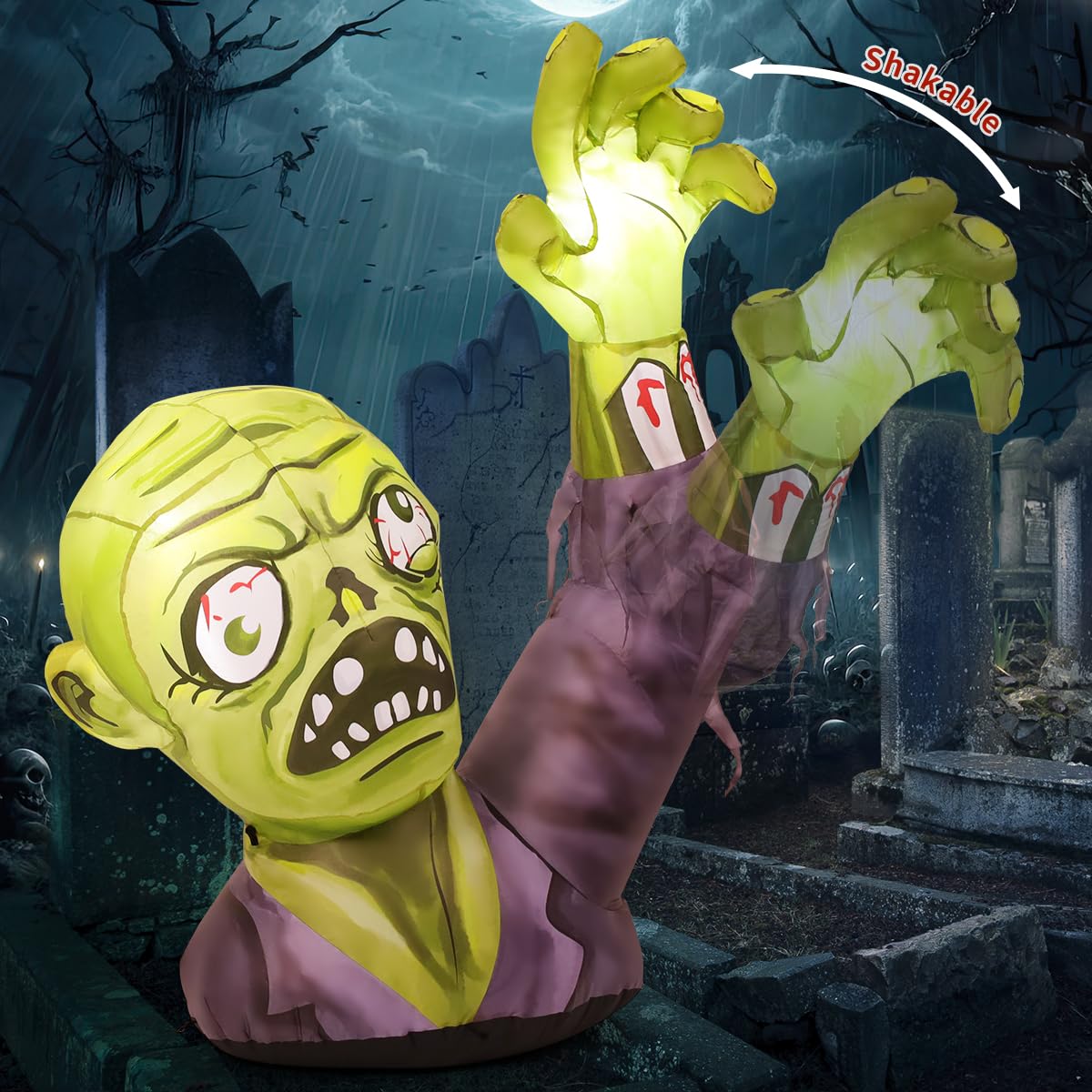 5.2 FT Halloween Inflatables Green Zombies with Built-in LEDs C2197