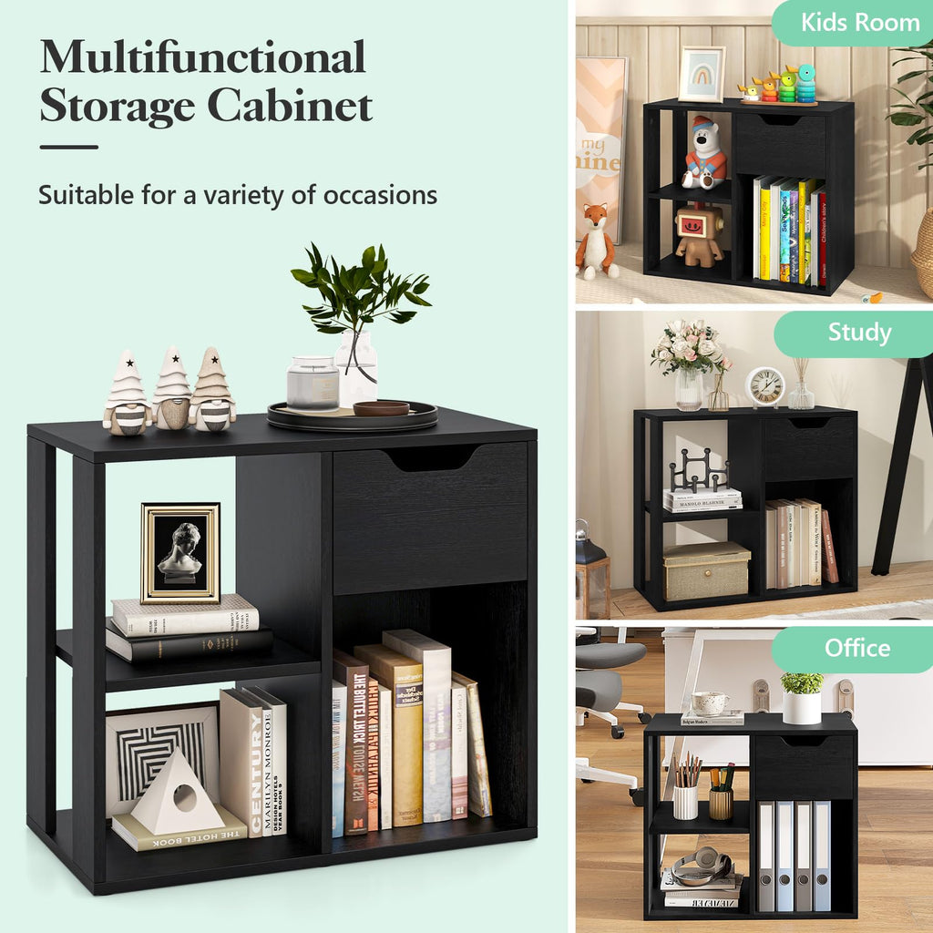 3 Cube Black Bookcase with Drawer U860562