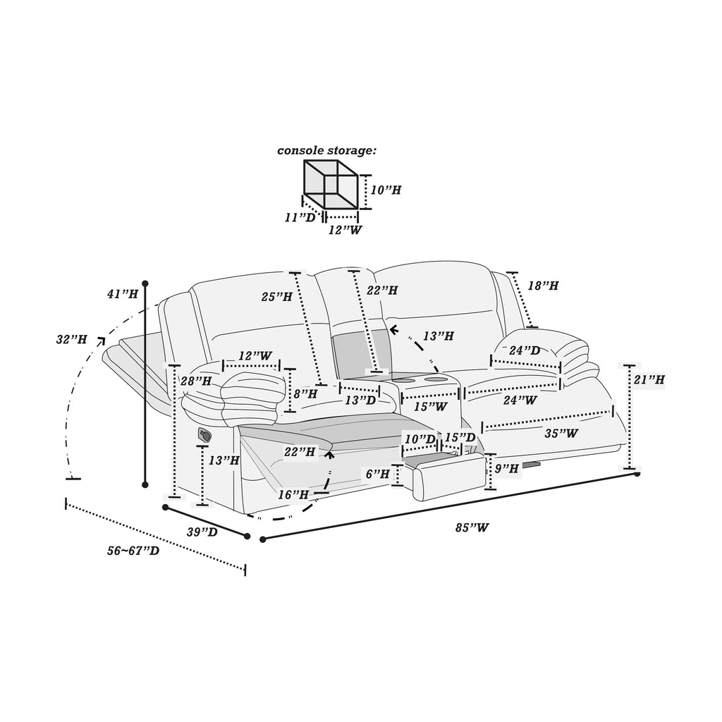 Light Gray Corduroy Manual Motion Loveseat N98502