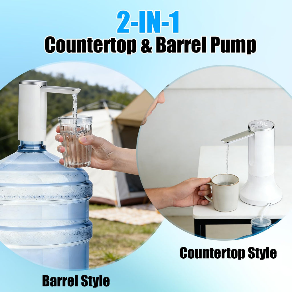 Countertop Water Dispenser with LED Display, Foldable Spout, 4 Dispense Modes, USB-C Rechargeable, White J63540