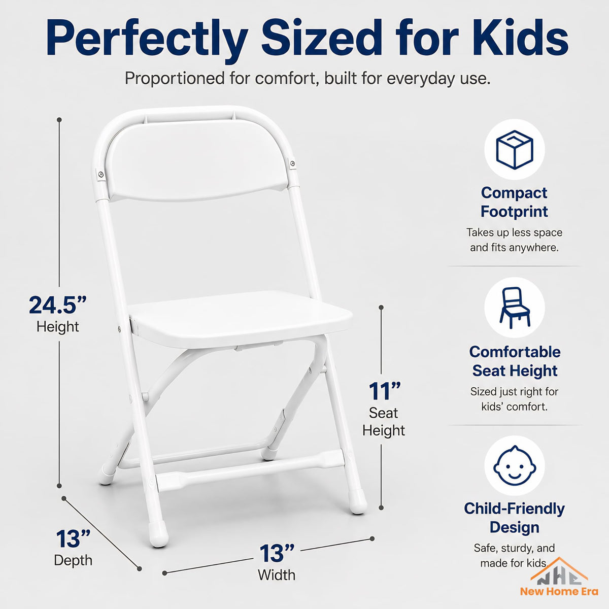 White Kids Plastic Folding Chair with Steel Frame I148