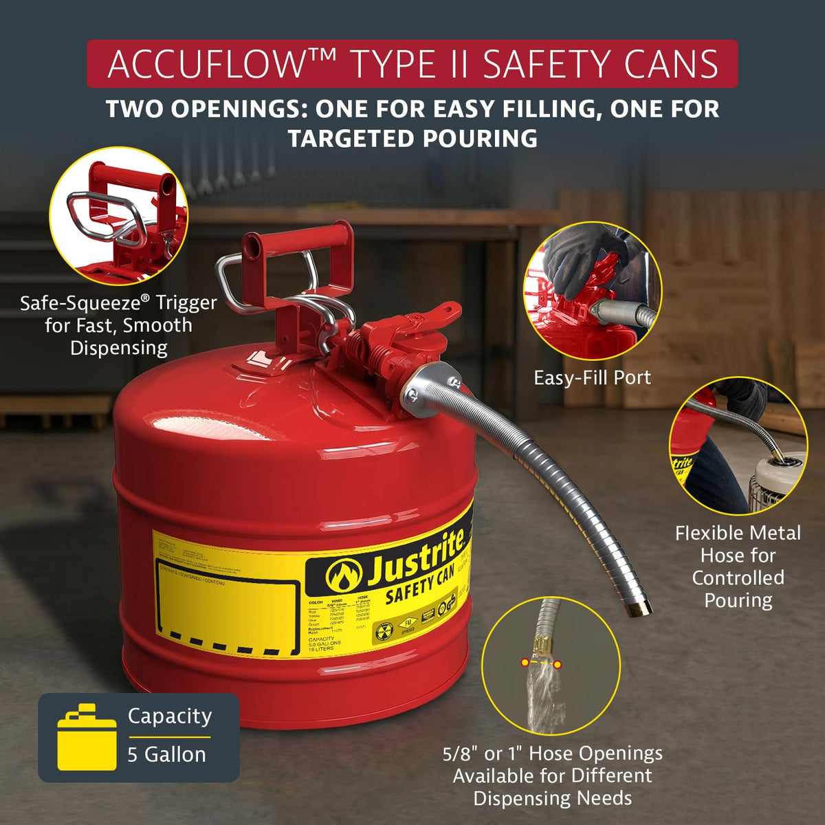 Red Galvanized Steel Gasoline Safety Can O5615