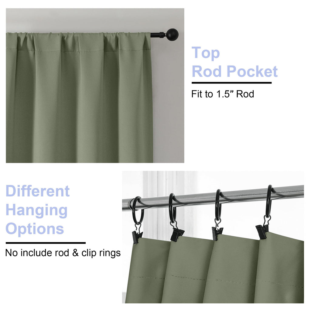 Sage Green Blackout Curtains, 72 Inch, 2 Panels Set O726855