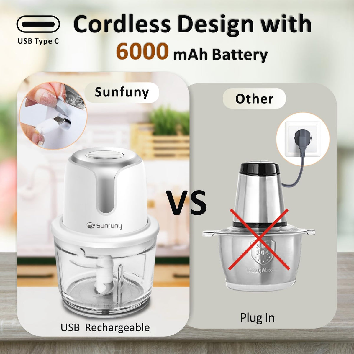 Cordless Food Processor 5-Cup Glass Bowl L112