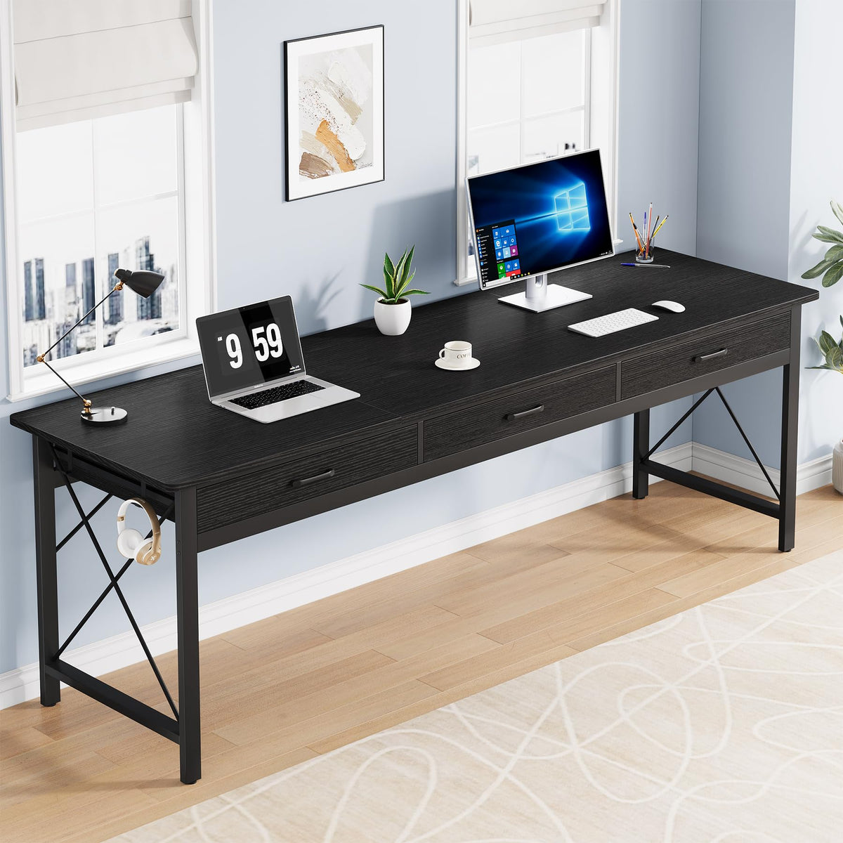 78.7 inch Black Computer Desk with 3 Drawers M6577