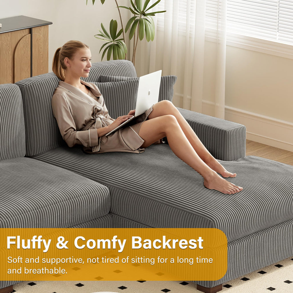 118" Light Gray Corduroy Modular Sectional Sofa with L-Shape Chaise X8553