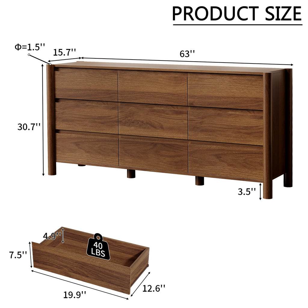 Walnut 9 Drawer Dresser L7333