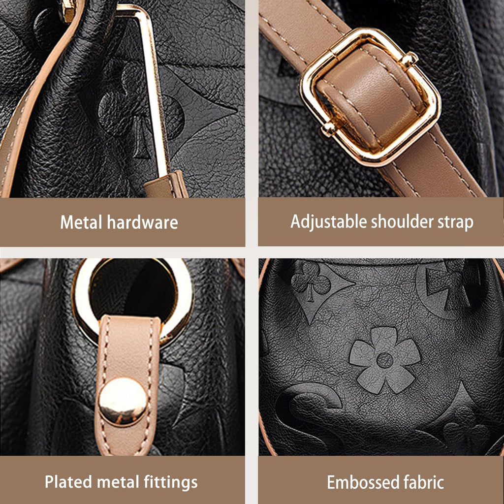 Women Embossed Bucket Bag Shoulder Crossbody Bag 2Pcs Set D1281