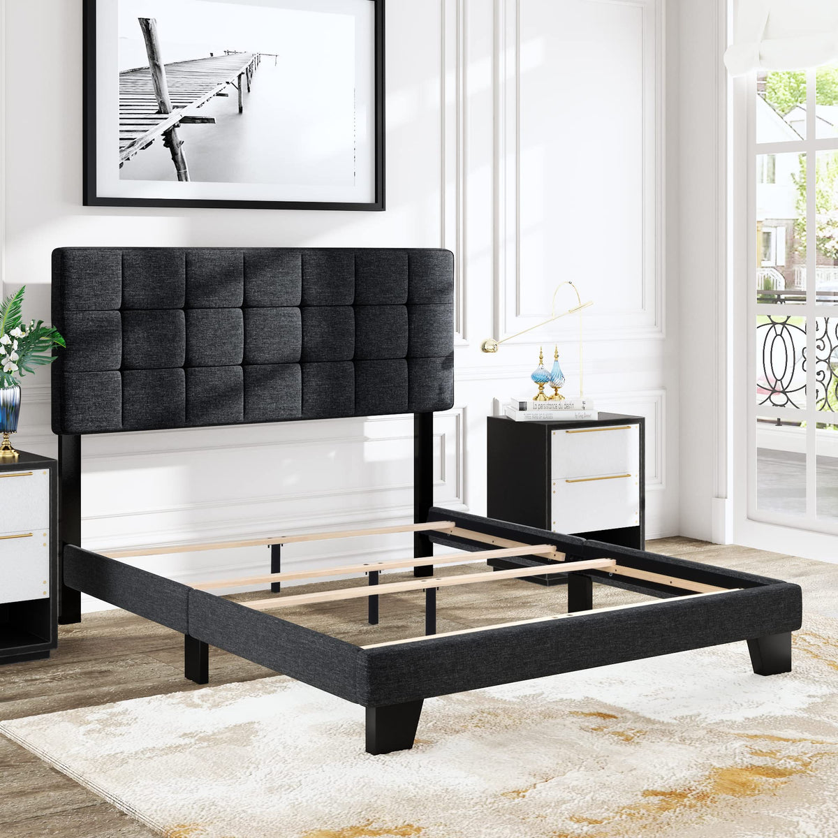 Queen Size Panel Bed Frame Dark Grey U494