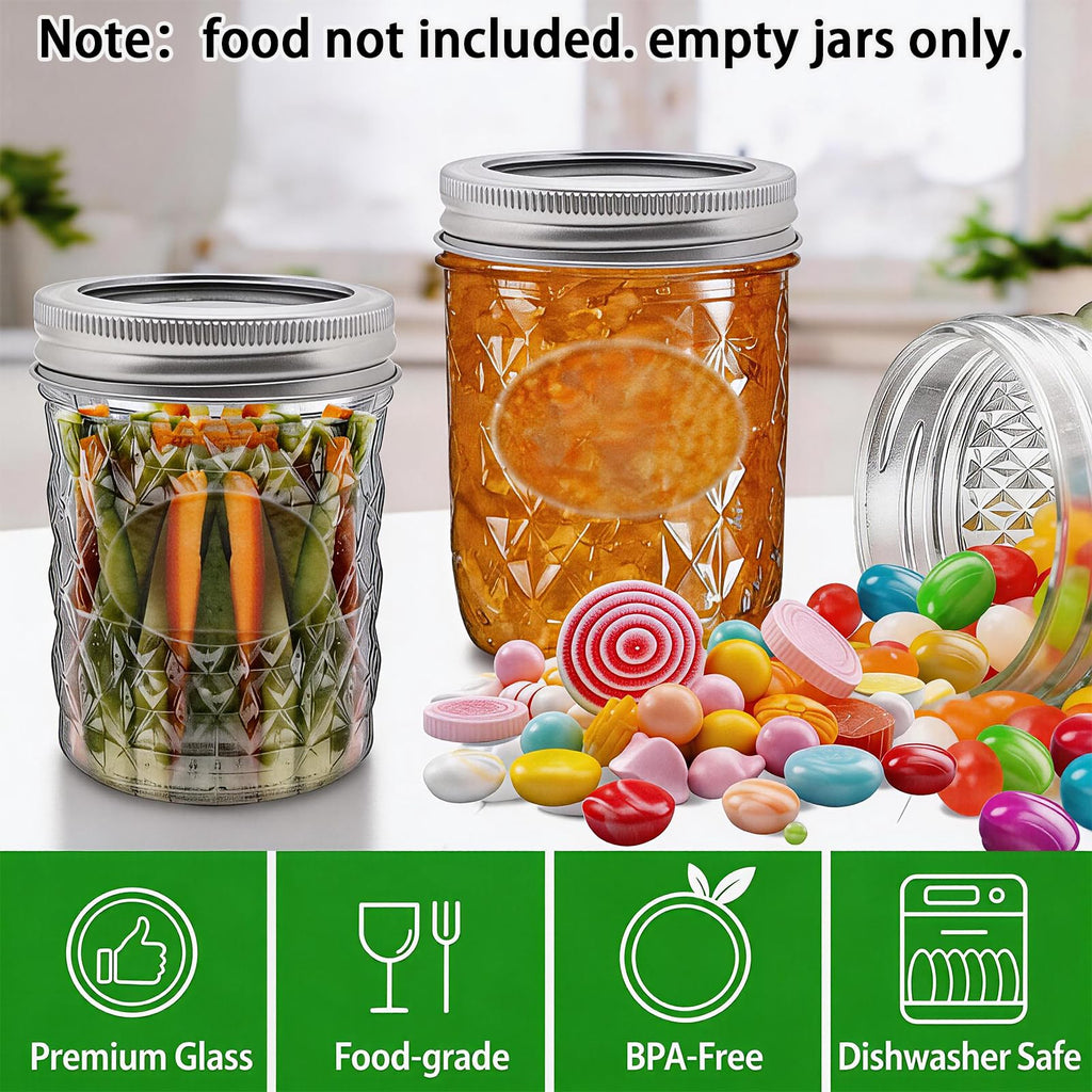 16 oz Wide Mouth Glass Mason Jars with Lids, 4 Pack E301