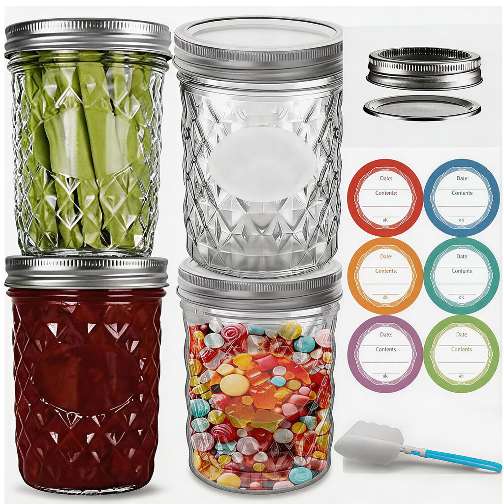 16 oz Wide Mouth Glass Mason Jars with Lids, 4 Pack E301