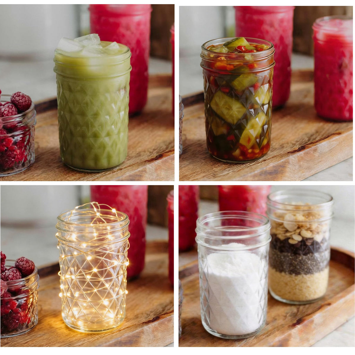 16 oz Wide Mouth Glass Mason Jars with Lids, 4 Pack E301