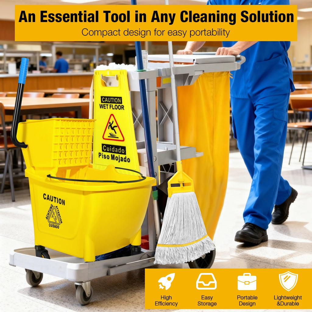 Yellow 35Qt Mop Bucket with Side Press Wringer on Wheels L383838