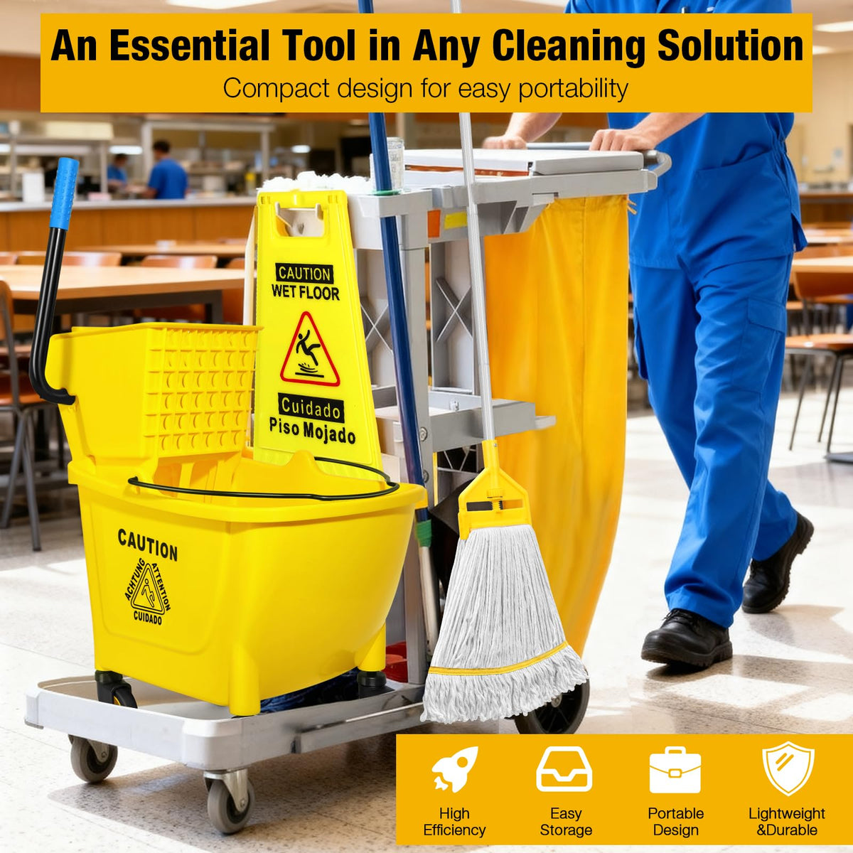Yellow 35Qt Mop Bucket with Side Press Wringer on Wheels L383838
