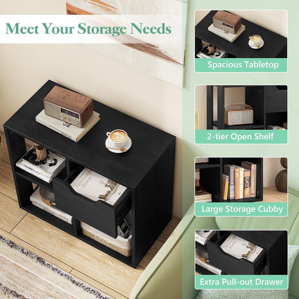 3 Cube Black Bookcase with Drawer U860562