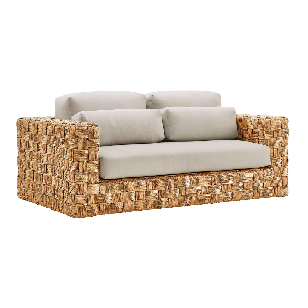 Natural Light Gray Wicker Rattan Outdoor Loveseat with Cushions F61689